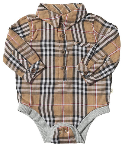 JASPER Woven Onesie-Brown/Black/Red Plaid