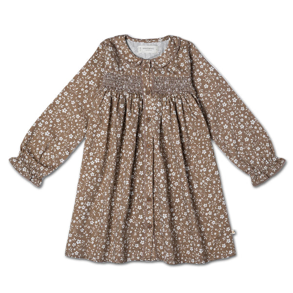 Organic Smocked Button Dress - Harvest