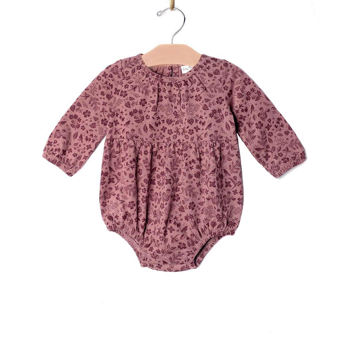 Long Sleeve Shortie Romper-Plum Birds