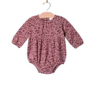 Long Sleeve Shortie Romper-Plum Birds