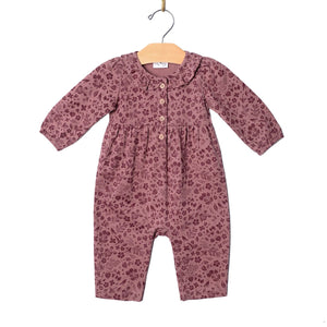 Frill Collar Romper-Plum Birds