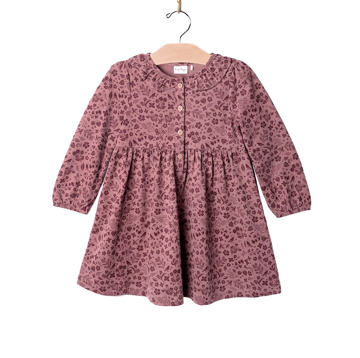 Frill Collar Dress-Plum Birds