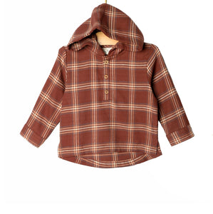 Hooded Henley Shirt-Rust Flannel