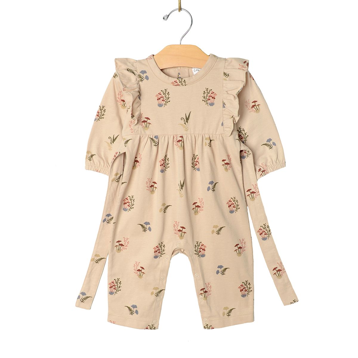 Flutter Sleeve Long Romper-Mushrooms