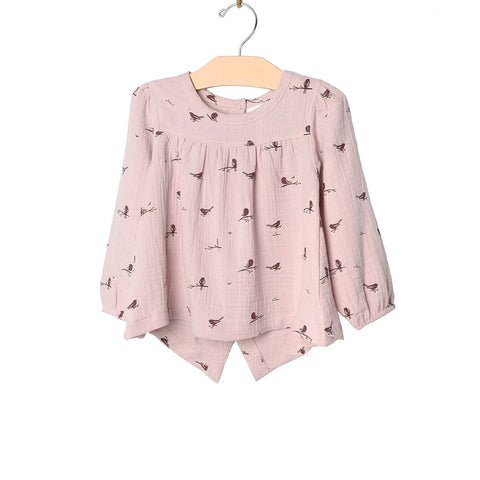 Button Back Top-Lavender Birds