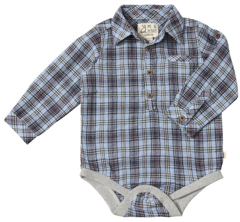 JASPER Woven Onesie-Navy/Sky Multi Plaid