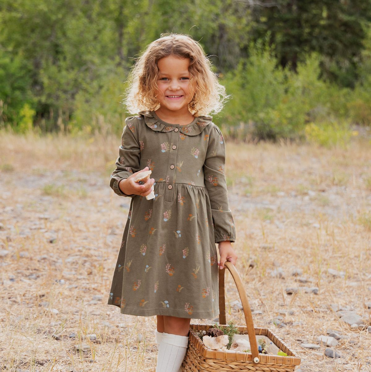 Frill Collar Dress-Lichen Mushrooms