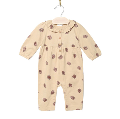 Frill Collar Romper-Pinecones