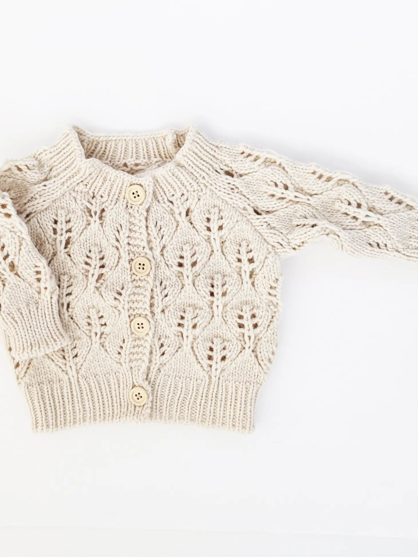 Leaf Lace Hand Knit Cardigan Sweater Natural