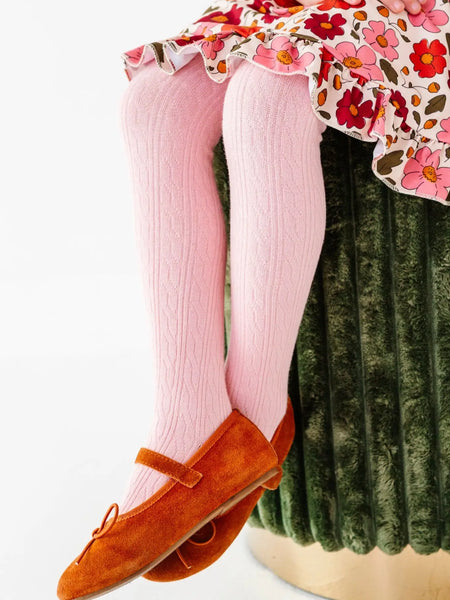 Quartz Pink Cable Knit Tights
