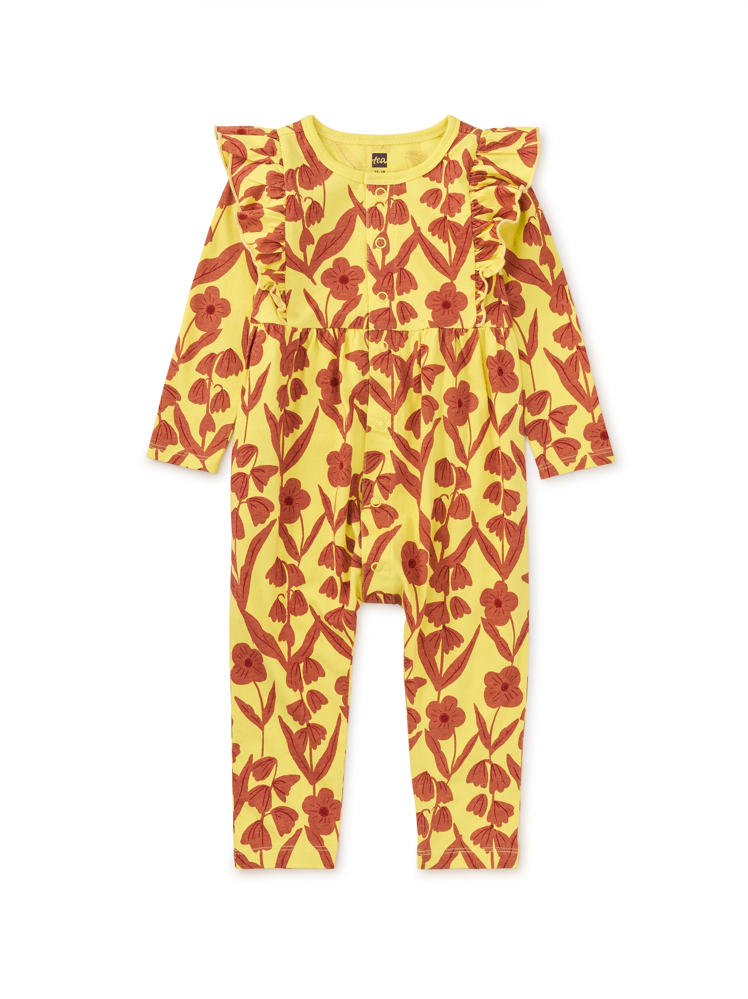 Snap Front Ruffle Baby Romper / Turkish Floral in Lemongrass