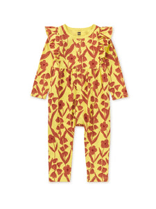 Snap Front Ruffle Baby Romper / Turkish Floral in Lemongrass