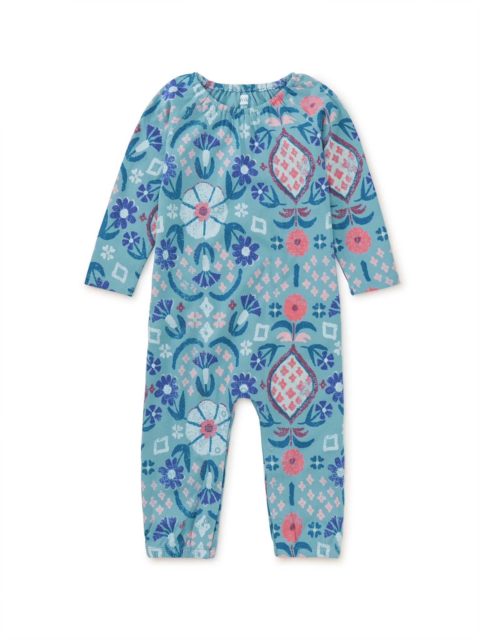 Raglan Baby Romper / Hariz Rug Floral in Seashore