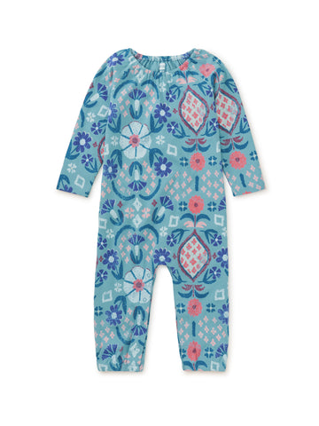 Raglan Baby Romper / Hariz Rug Floral in Seashore