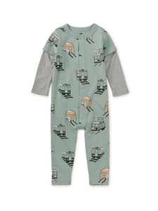 Long Sleeve Pocket Baby Romper / T-Rex in Marble