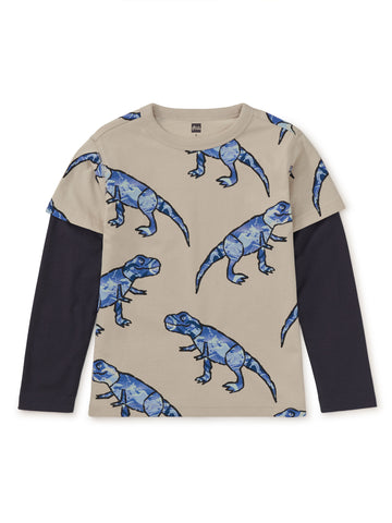 Printed Layered Sleeve Tee / T-Rex in Marble