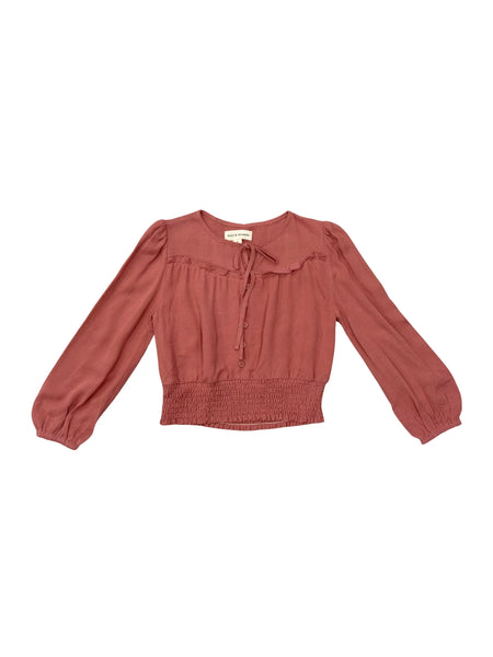 Peasant Blouson Long Sleeve Top-Brick Dust