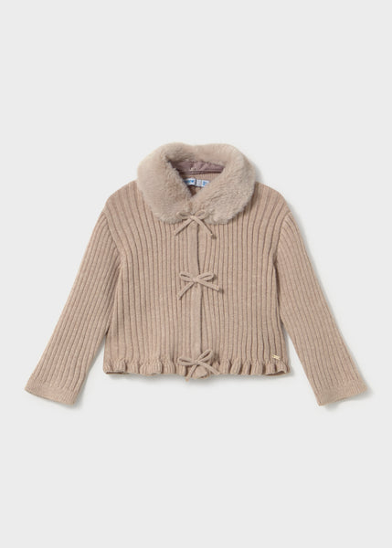 Faux fur collar cardigan-seed 2386 bg