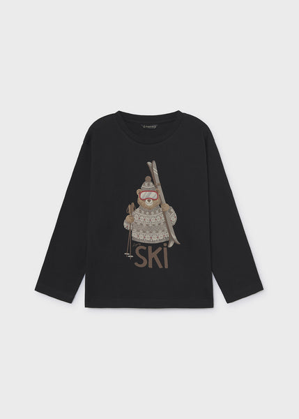 L/s t-shirt skiing bear print-black 4024 mb
