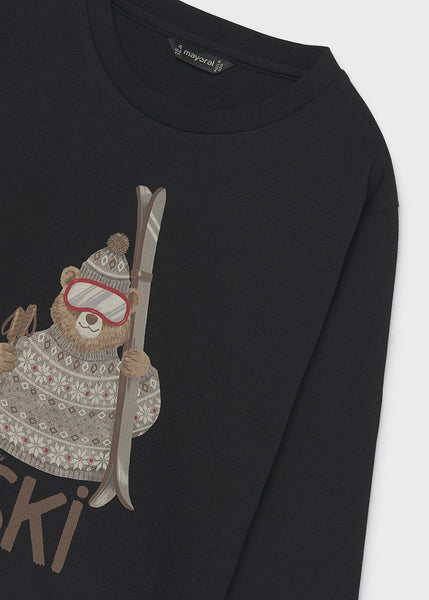 L/s t-shirt skiing bear print-black 4024 mb