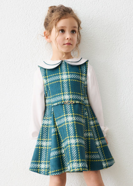 Suede-look pinafore dress-Green Plaid 4925 mg