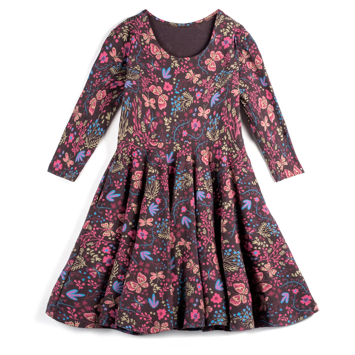 3/4 Sleeve Twirl Dress: Flower Child
