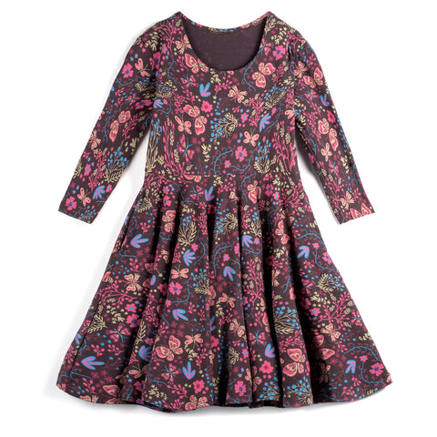 3/4 Sleeve Twirl Dress: Flower Child