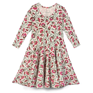 3/4 Sleeve Twirl Dress: Folk Floral
