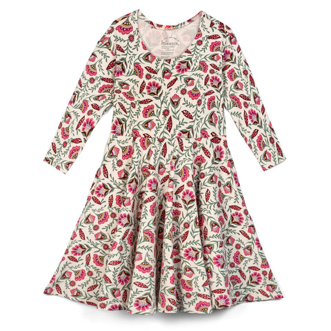 3/4 Sleeve Twirl Dress: Folk Floral