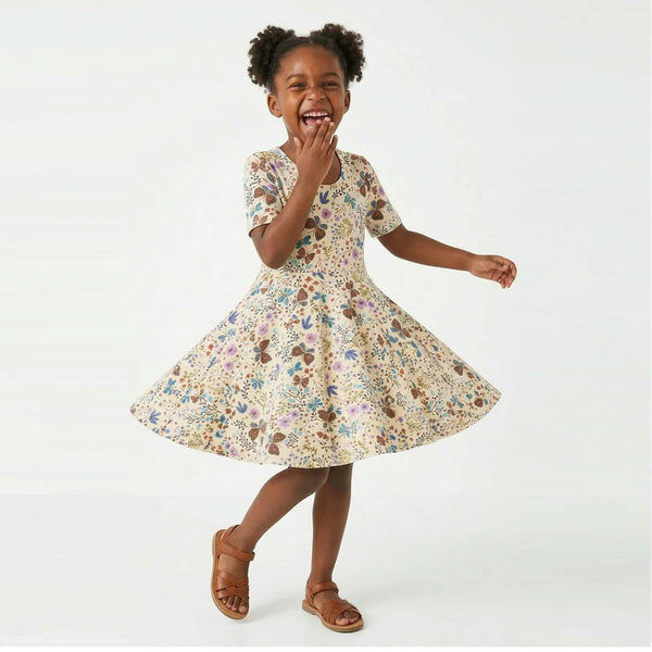 Short Sleeve Twirl Dress: Botanical Floral