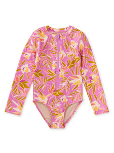 Long Sleeve One-Piece Swimsuit/Tropical Gardenias