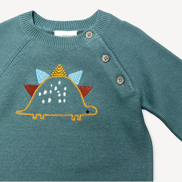 Dino Embroidered Baby Button Pullover