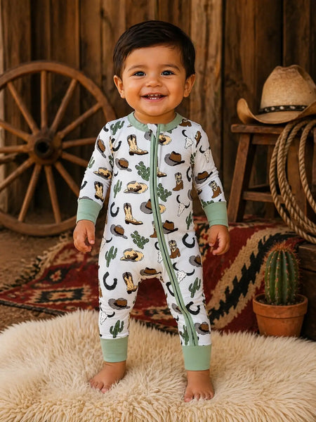 2-Way Zip Romper-Cowboy Country