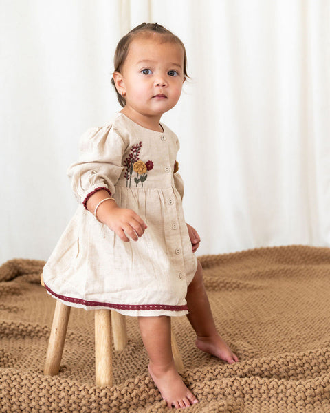 Ravello Linen Embroidered Baby Dress & Bloomer Set