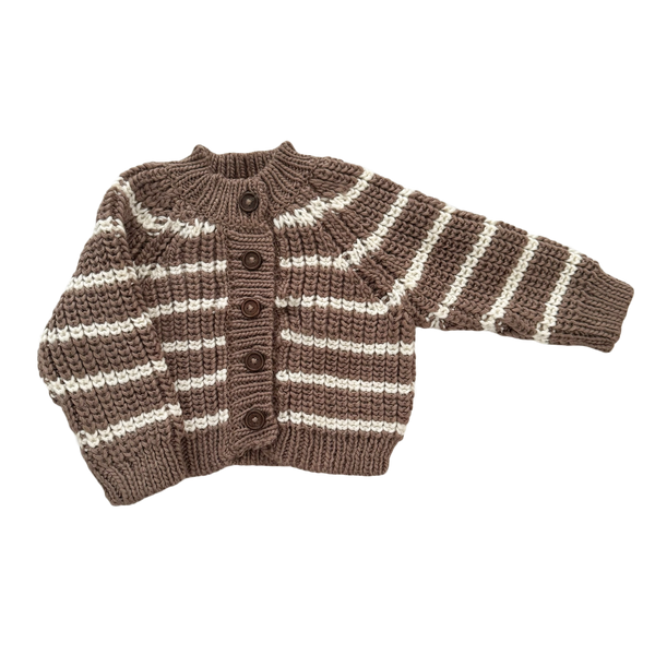 Rib Knit Stripe Cardigan-Tan