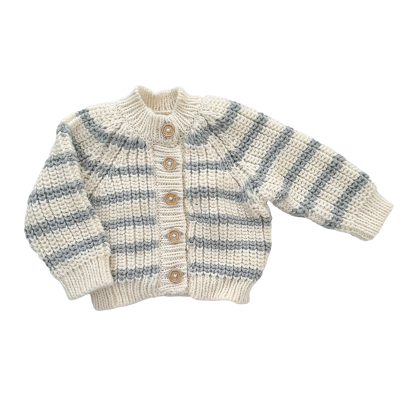 Rib Knit Stripe Cardigan-Bowie Grey