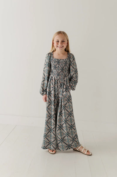 Smocking Knit Jumpsuit | Landon Ethnic Diamond