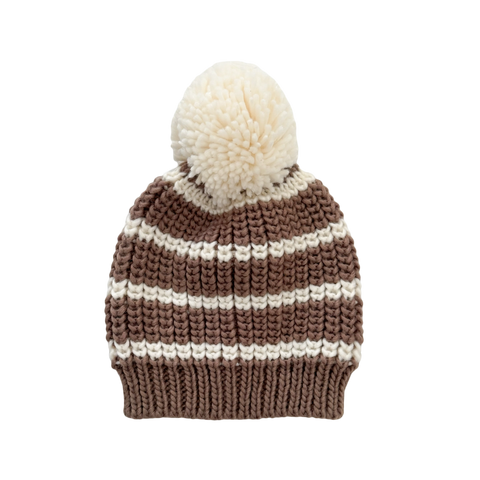 Rib Knit Stripe Hat -Tan