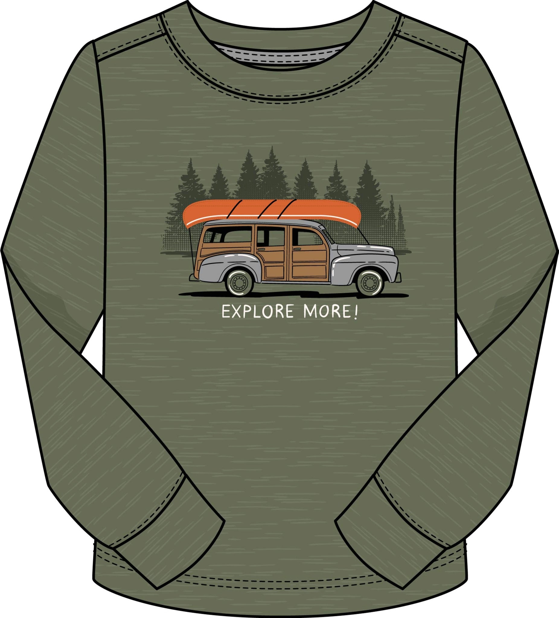 LS Vintage Car W/Canoe Tee-Olive