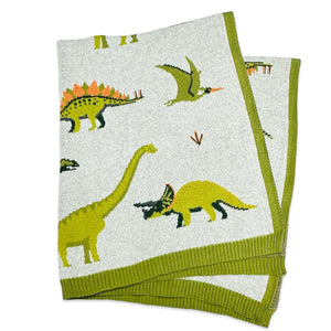 Green Dinosaur - Jacquard Knit Baby Blanket