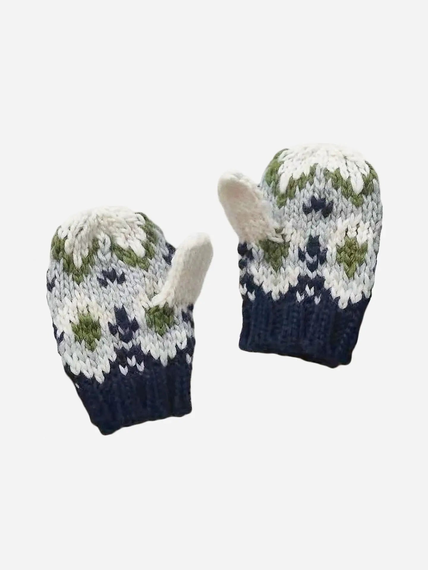 Fairisle Knit Mittens-Navy