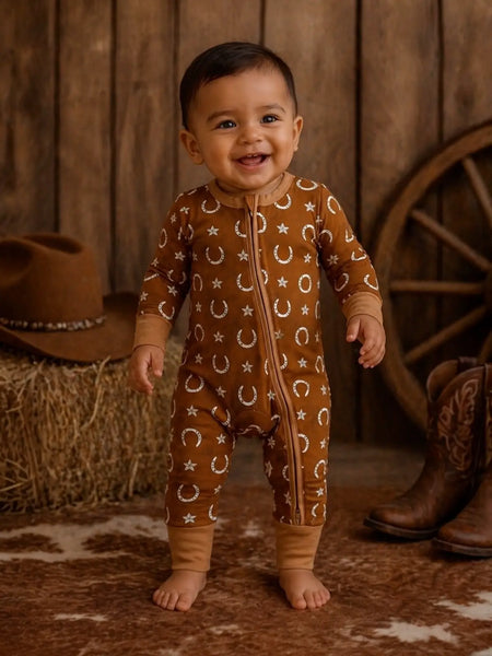 2-Way Zip Romper-Rusty Horseshoe