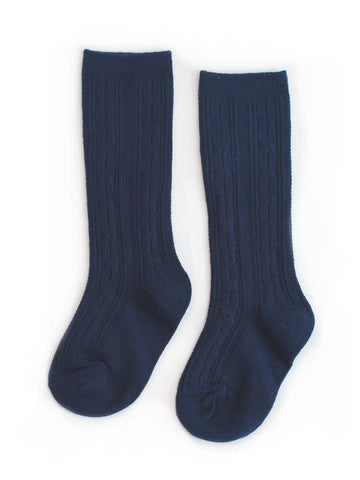 Navy Cable Knit Knee Highs