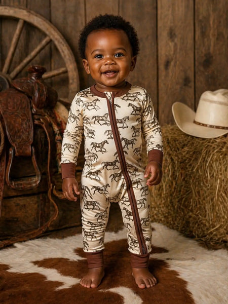 2-Way Zip Romper-Wild Mustang