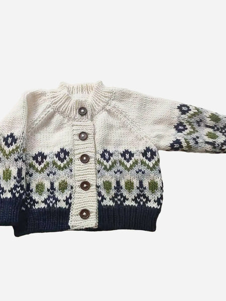 Fairisle Knit Cardigan-Navy