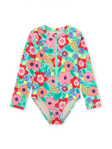 Long Sleeve One-Piece Swimsuit/Painterly Floral