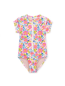 Rash Guard One-Piece Swimsuit/Tropical Hibiscus Floral