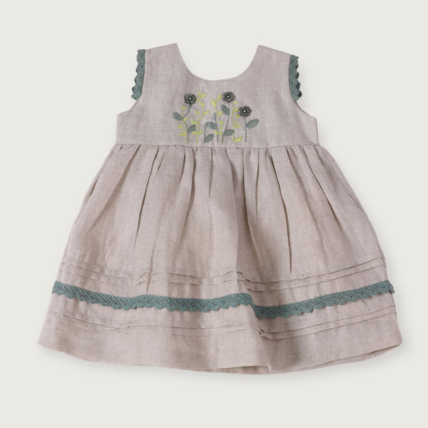 Sylvie Embroidered Linen Baby Dress+Bloomer
