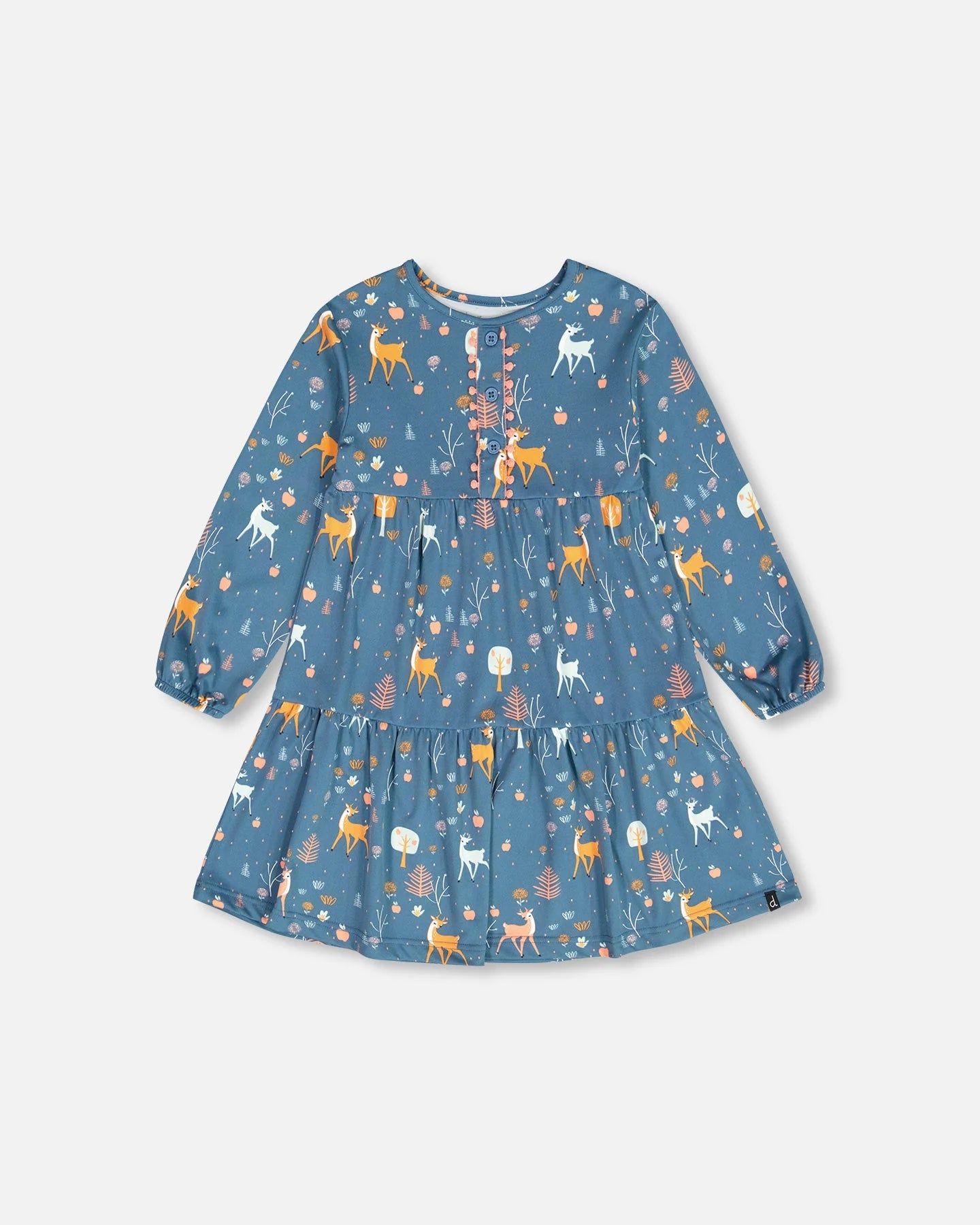 L/S Dress Teal Blue Fawns And Apples Print