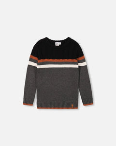 Color Block Cable Sweater Grey
